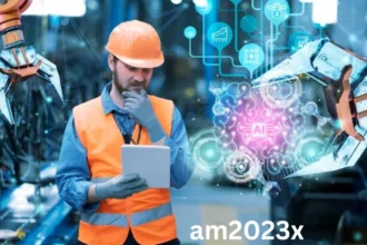 a person in a hard hat and orange vest holding a tablet Am2023x